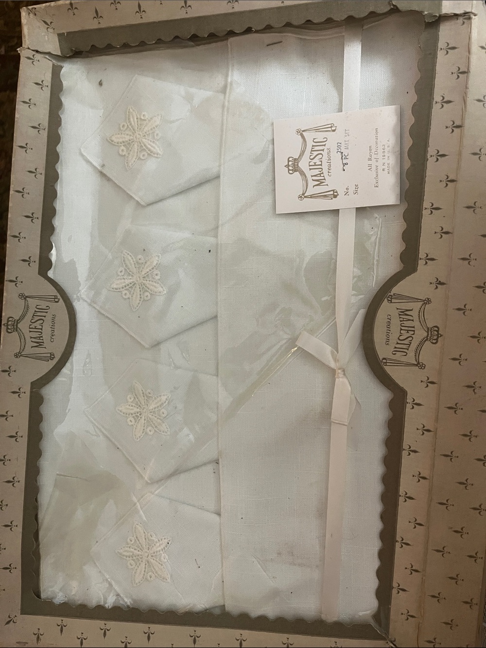 Majestic White Embroidered placemats and napkin Set of 4